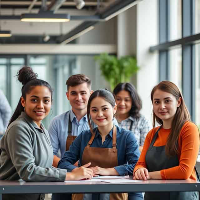 group of service designers standing behind a table