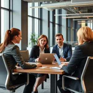 interim roles manager sitting behind a table having discusion