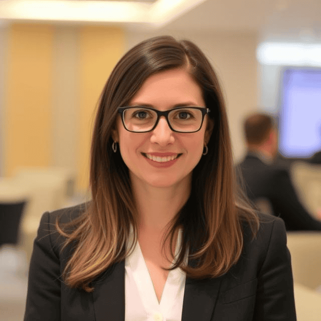 a woman wearing glasses and a suit
