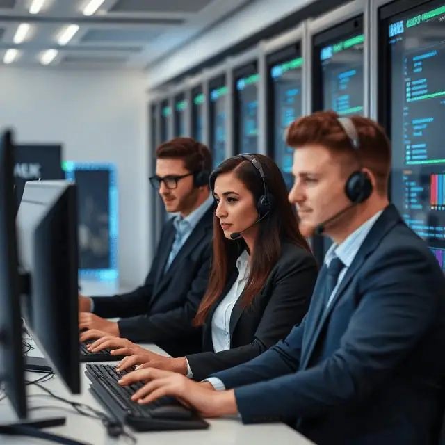 IT support service team in modern office working next to each other