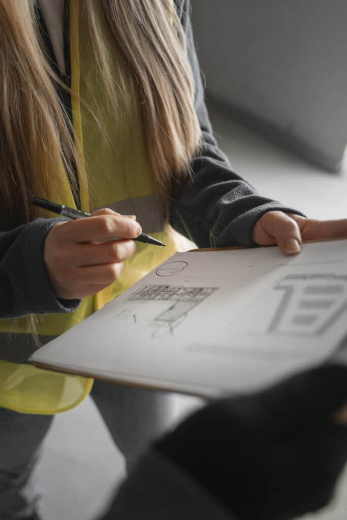 Woman engineer holding design plans