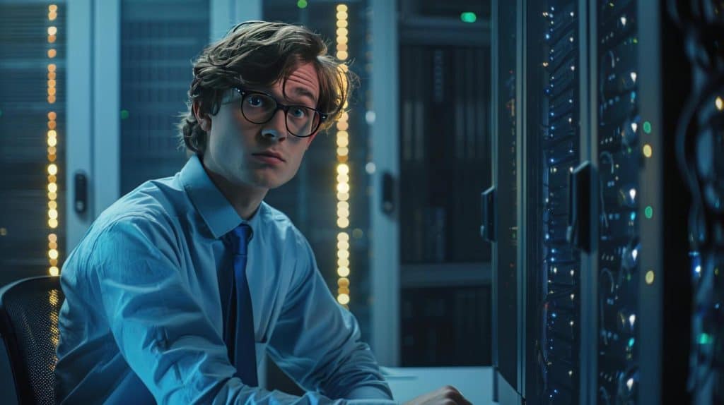 Data center engineer working with servers information technology infrastructure