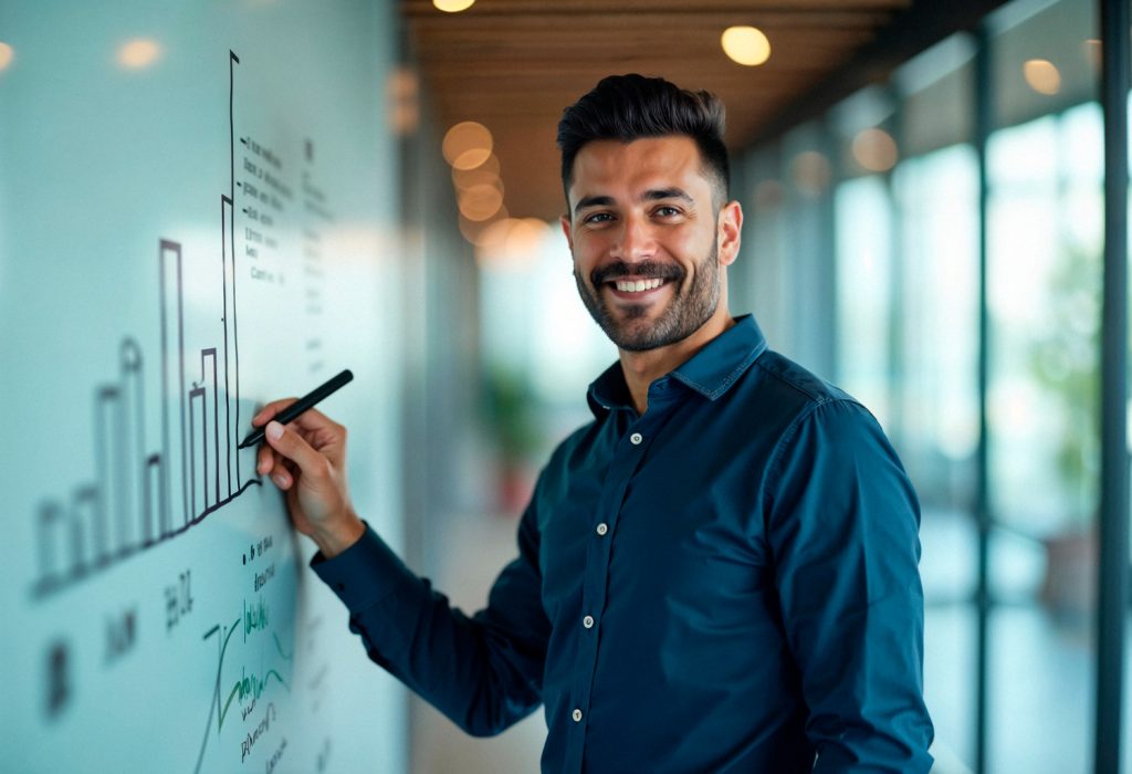 Product Leader bespricht ein neues Produkt mit Entwicklungs- und Produktionsleitern in einem Produktionsunternehmen